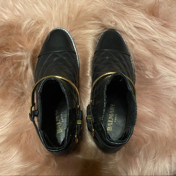 NWT Balmain Quilted Black Leather/Gold Chain Boots - Picture 11 of 13